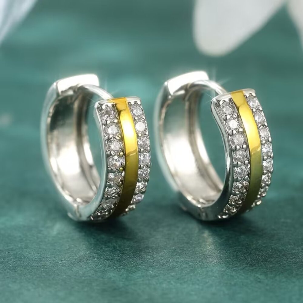 14K Gold Two Tone Silver Mens Small Hoop Earrings Guys New 14 K Silver Jewelry